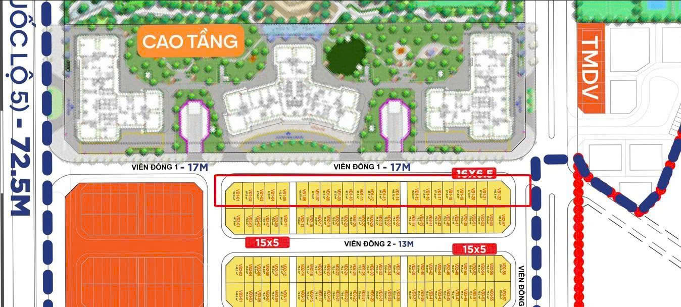 Cần bán biệt thự liền kề Cát Tường DT: 97.5m2 hướng Tây Bắc đối diện chung cư MIK The Cosmopolitan Vinhomes Global Gate Cổ Loa 1