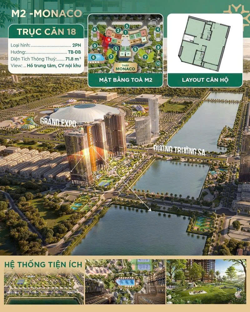 Bán căn hộ 2 phòng ngủ tòa M2 MIK The Cosmopolitan ban công Đông Bắc diện tích 72.6m2 view hồ, công viên Vinhomes Cổ Loa