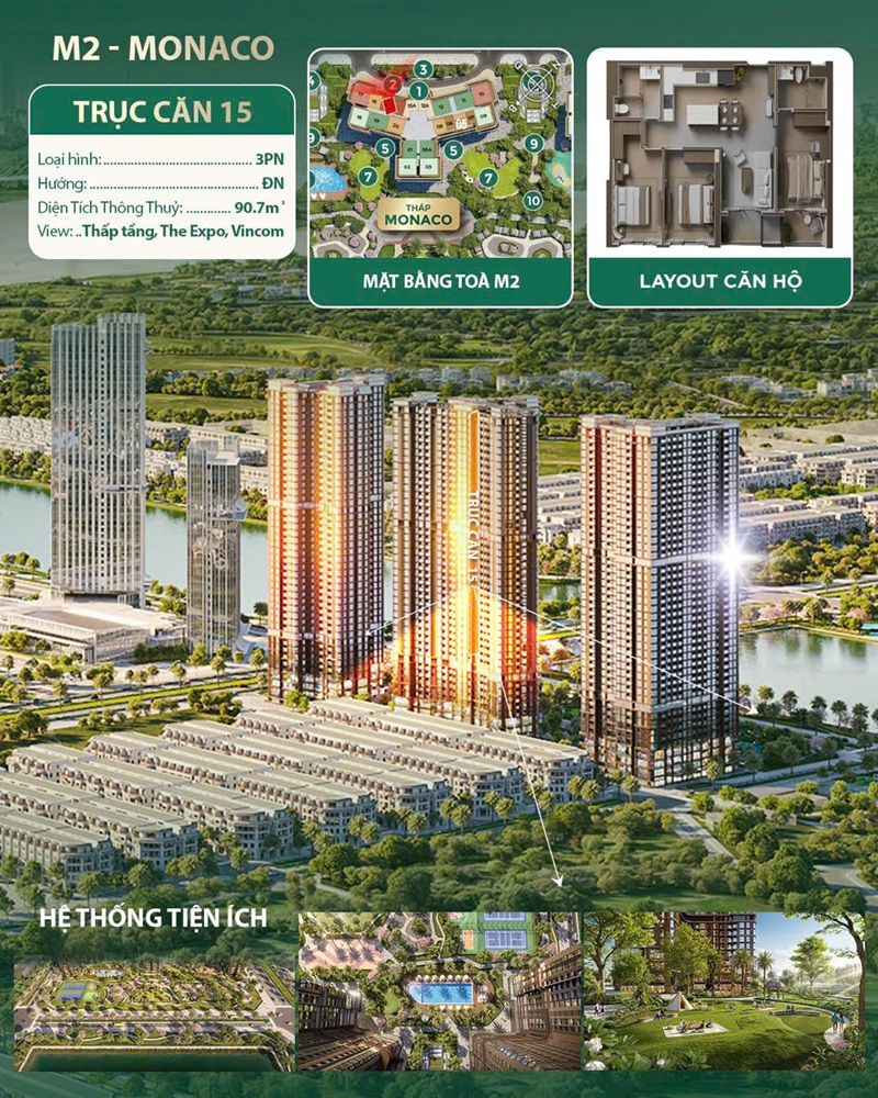 BÁN CĂN HỘ 3PN TÒA MONACO (M2) TẠI VINHOMES CỔ LOA VIEW THE EXPO, CẦU THỨ LIÊN