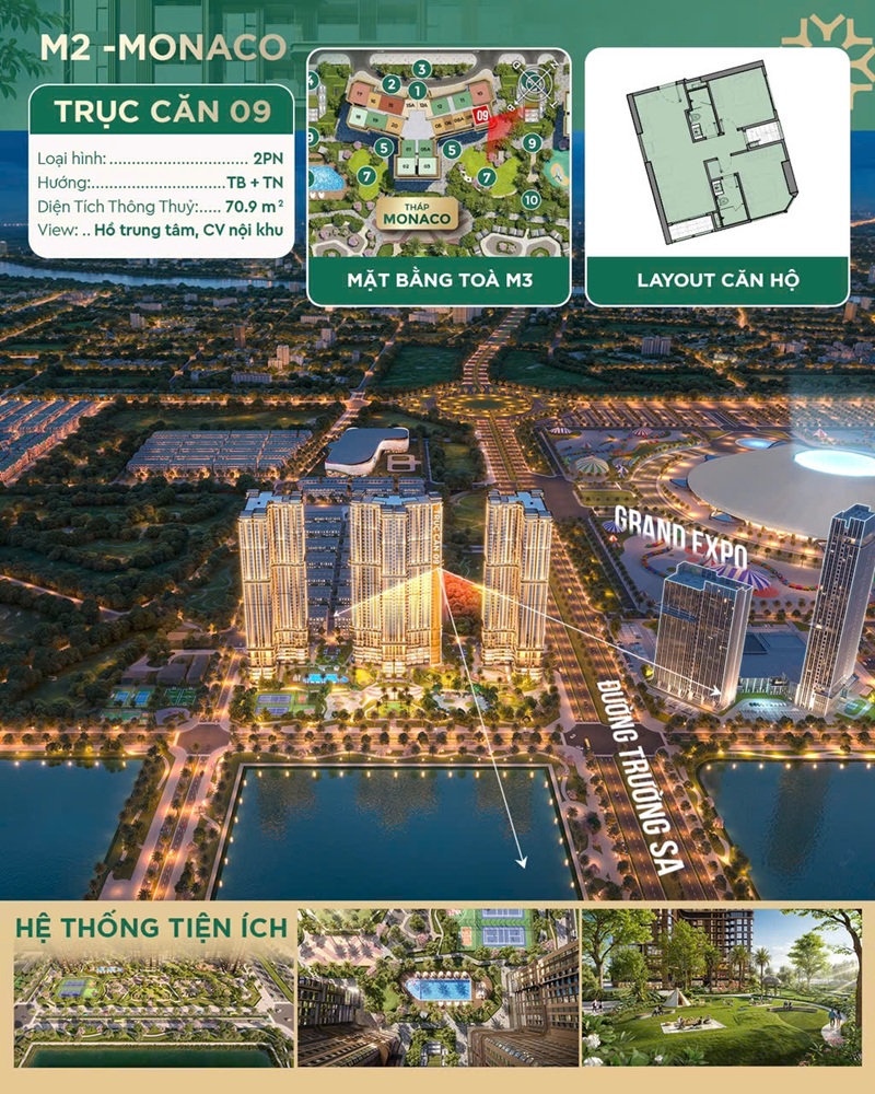 BÁN CĂN HỘ TÒA MONACO M2 TẠI VINHOMES CỔ LOA - CĂN 2PN