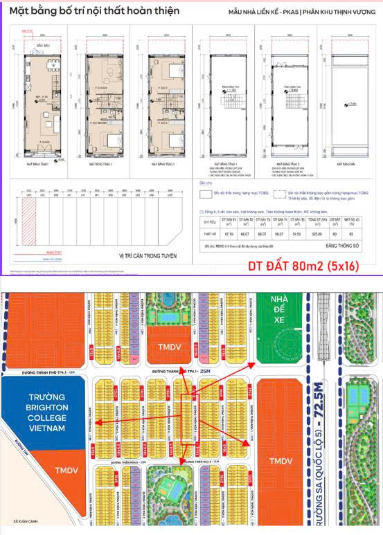 Cho thuê biệt thự liền kề thô khu Thịnh Vượng mặt tiền 5m - DT: 80m2 Vinhomes Global Gate Cổ Loa